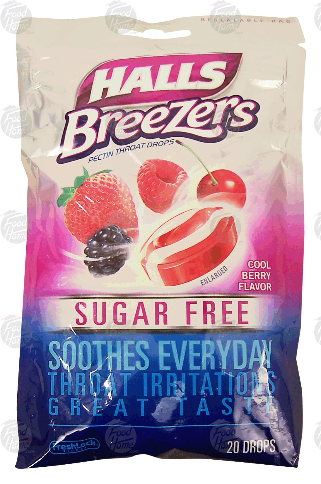 Halls Breezers pectin throat drops, cool berry flavor, sugar-free Full-Size Picture